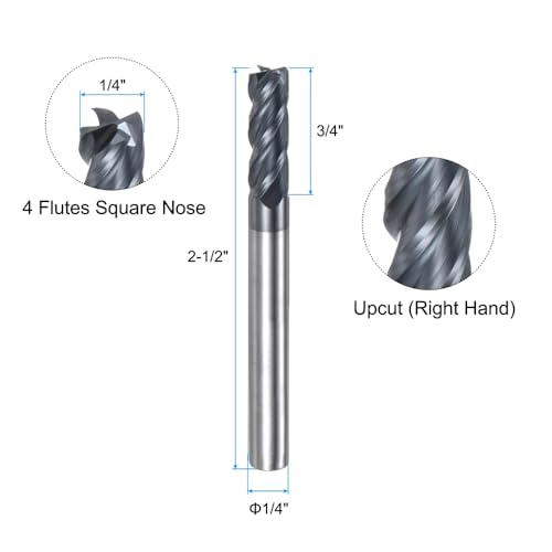 Image of 1 /4 inch Carbide Square End Mills HRC 55 Deg Single End 4 Flute TiALN Coating CNC Mill Bits for Steel - 1PCS