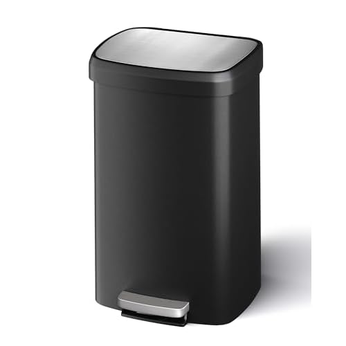 GarveeHome 13 gal / 50 L Plastic Trash Can with Lid, Large Garbage Can for Kitchen, Rustproof Step-on Kitchen Trash Bin with Liner Rim, Rear Handle, S