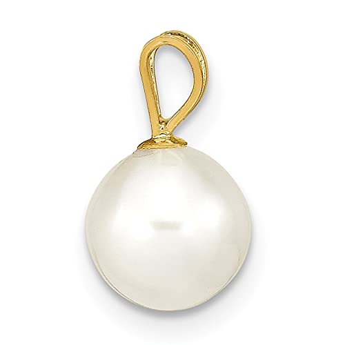 14k Yellow Gold 7 8mm Round White Freshwater Cultured Pearl Necklace Charm Pendant Fine Jewelry For Women Gifts For Her - Image 3