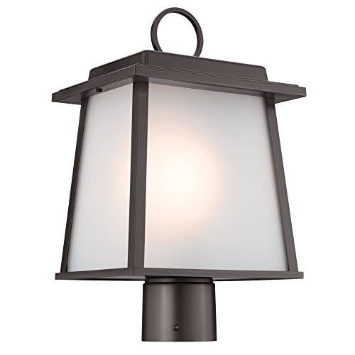 Kichler Norward Outdoor Lamp Post Light, 1-Light Exterior Lantern Post Light with Satin Etched Glass in Olde Bronze®, (15' H x 9' W)