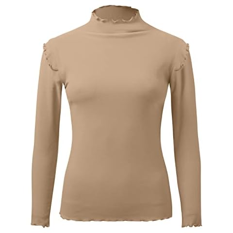 AMDOLE Thermal Top Women Running Winter Tops for Women Crew Neck Fleece Lined Thermal Thermal Underwear Slim Tops Long Sleeve Thermal Shirts Fleece Lined Tops Womens Khaki Cover