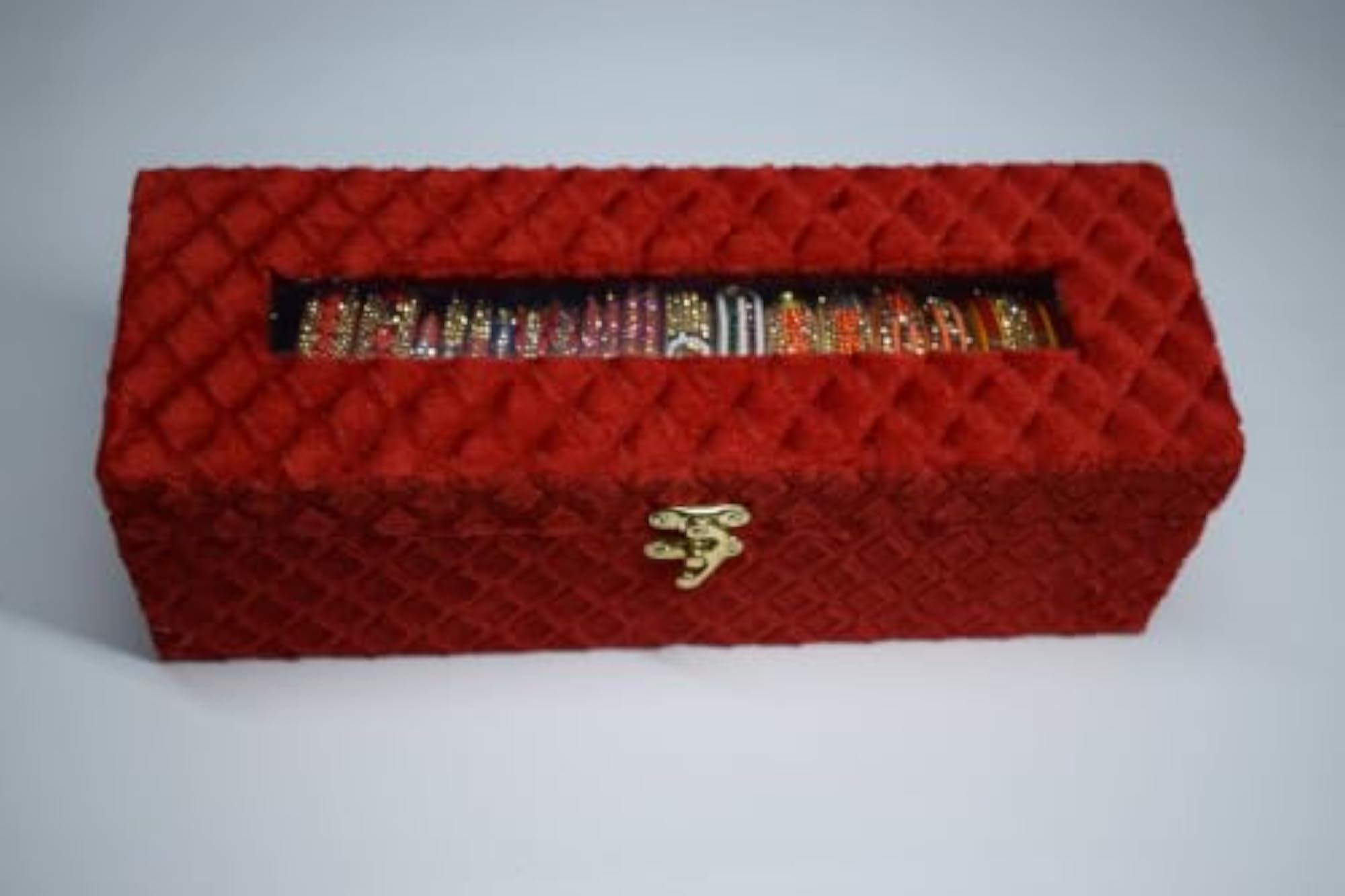 1 Rod Bangle Box Red Velvet with Gold Clasp, Elegant Storage