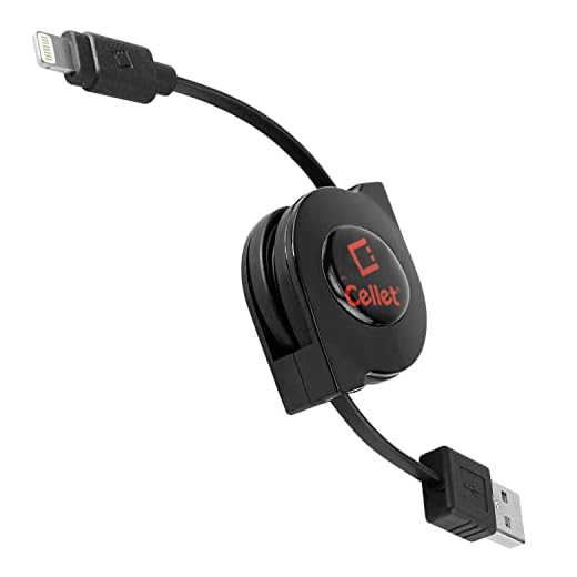 Cellet Retractable Lightning Cable, Charging Cord Compatible with Apple iPhone 13 Pro Max Mini 12 11 Xs Xr X SE 8 7 6 5 iPad Pro Air Mini 5,4 iPod Touch, Nano Feet- (MFI Certified) (Lighting (App