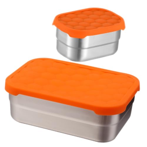 HEALLILY 2 cajas de acero inoxidable para conservación de alimentos, recipientes rectangulares herméticos con tapas apilables, almacenamiento multifunción para refrigerador, almacenamiento para