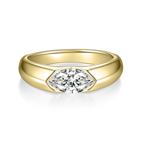 MINDDHA 14K Gold Plated Rings- Chunky Cubic Zirconia Simulated Diamond Stackable Rings Eternity Bands/Silver Rings, Gold Rings for Women- 4mm Band Size 4-122