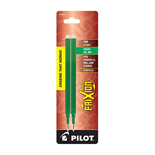 Image of PILOT FriXion Gel Ink Refills for Erasable Pens, Fine Point, 0.7 mm, Green Ink, 2-Pack (12511)