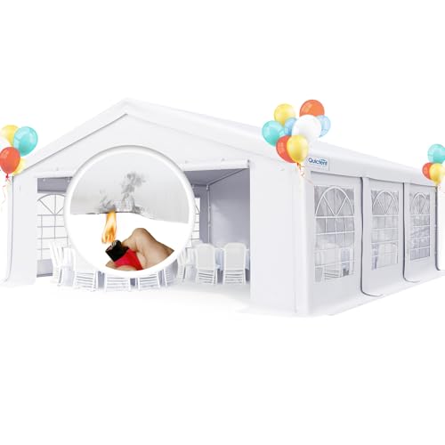 Quictent 20x20 Party Tent Heavy Duty PVC Fire Retardant, Outdoor Commercial Gazebo White Wedding Canopy with Removable Sidewalls White 20'x20'