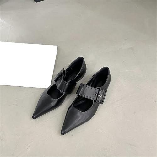 Women's Classic Leather Temperament Low Heel Flat Shoes Pointed Mary Janes Lace up Casual Flat Shoes2