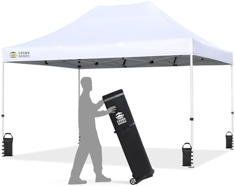 CROWN SHADES 10x15 Pop Up Canopy Tent, Thicken Frame Commercial Heavy Duty Tent, 8 Stakes & 4 Sandbags & 4 Ropes, Outdoor Canopies for Events, Parties,White