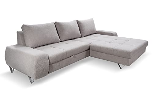 Furnetti Ecksofa New York ECO 270x182 cm, 3 Sitzer mit Schlaffunktion - 225 x130 cm, Couchgarnitur,Bettsofa aus Samt mit federkern Couch, Sofagarnitur, Ecksofa, Farbe zur Auswahl Rechts Cover