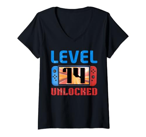 Femme Awesome Level 14 Unlocked 14th Birthday Boy Girl Video Gamer T-Shirt avec Col en V