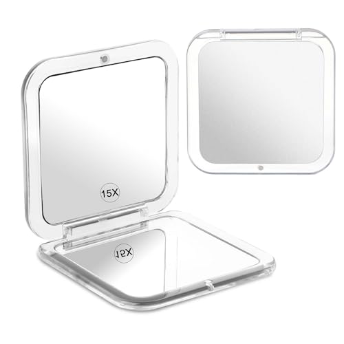 Dimeho Faltbarer Makeup Spiegel mit 15-facher Vergrößerung Doppelseitig Kosmetikspiegel Tragbarer Reisespiegel Kleiner Taschenspiegel Reise Kompaktspiegel für Handtaschen Büro Damen (Grau)