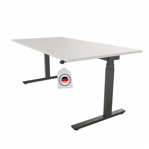 OKA Easy Up, ergonomischer Schreibtisch elektrisch höhenverstellbar für das Homeoffice 5 Jahre Garantie Made in Germany (Tischplatte Grau/Gestell Grau, 180 x 90cm)