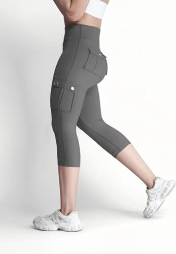 Sumleno Cargo Capri Leggings with Pockets for Women High Waist Tummy Control Scrunch Butt Lifting Workout Running Pants4