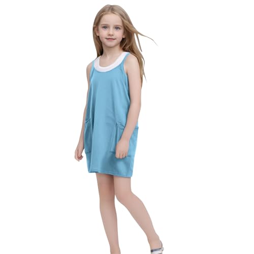 Girls Dress Casual Summer Spaghetti Straps One Piece Romper Dresses with Pockets Sleeveless Athletic Tank Tennis Dress2
