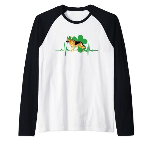 German Shepherd Leprechaun Hat Dog Heartbeat St Patricks Day Camiseta Manga Raglan