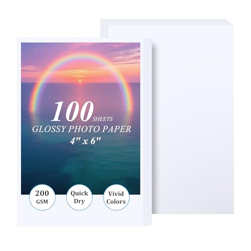 Ditwis 100 Hojas Papel Fotográfico 10x15 Brillante, 200 g/m² Papel de Impresión para Fotos, Invitación y Obras de Arte