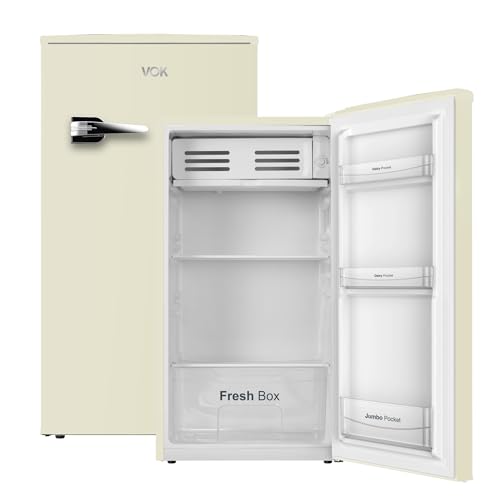 VOK Frigorífico Bajo Encimera de 85 L - Altura 84 cm, Cool Zone, Bajo Nivel Sonoro 39dB, Diseño Retro, Crema