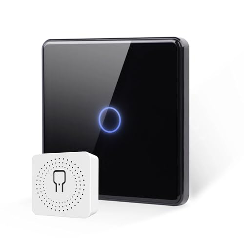 Funk Touch Lichtschalter zum Nachrüsten für Lampen ohne Schalter, Fernbedienung, RF433, Keine Verkabelung Erforderlich, SmartHome Funkschalter mini Modul UP (Set Empf.+Lichtsch. 1-Fach Schwarz)