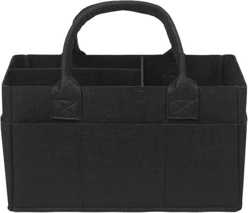Image of UCRAVO Baby Diaper Caddy Organizer Nursery Storage Bin with Changeable Compartments for Diapers, Baby Wipes, Kid Toys - Portable Multipurpose Basket for Car Travel - Nappy Bags for Mom - Black
