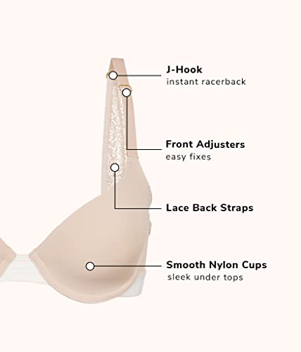Lively T Shirt Bras For Women | Full Coverage Flexible Underwire Bra With Lightly Padded Cups | Scalloped Lace Back Straps Toasted Almond #TOP2