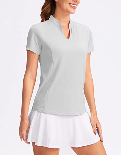 Obla Women's Golf Polo Shirt V-Neck Short Sleeve Collarless Quick Dry Tennis Running T Shirt Golf Tops For Women(Light Grey_M) #TOP4