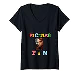 Womens Doggie Dog Pet Picasso Fan Colorful funny tee modeling pose V-Neck T-Shirt