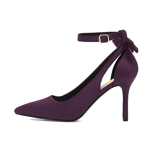 FYS Women's Elegant Closed Pointed Toe High Heels Sexy Ankle Strap Stiletto Pump Bowknot Dress Formal Party Office Shoes Size 4-16 US2