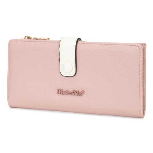Image of Pink Wallet Women Bifold Long Wallets RFID Blocking Wallets with ID Window