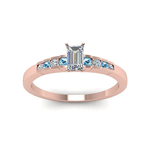Image of 55Carat Choose Your Gemstone Diamond CZ Graduated Accent Ring Rose Gold Plated Emerald Shape Petite Engagement Rings Everyday Jewelry Wedding Jewelry Handmade Gifts for Wife US Size 4 to 12