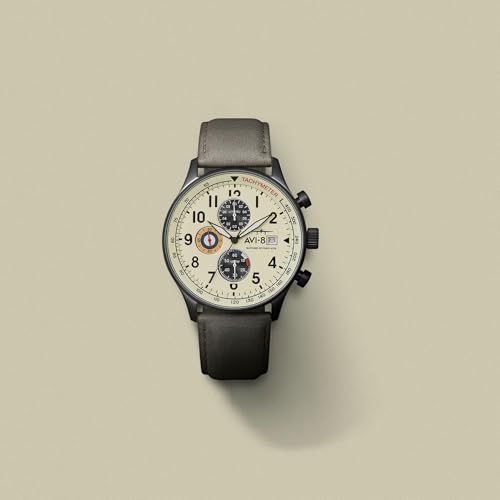 Image of AVI-8 Men's 43.5mm Hawker Hurricane Classic Chronograph Watch with Leather Strap AV-4011