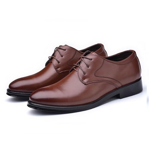 Men's Lace-Up Shoes, Leather Shoes Business Casual Formal Shoes Low Top Gentleman Office Work Comfortable Breathable Wedding Shoes, 48 EU,Brown