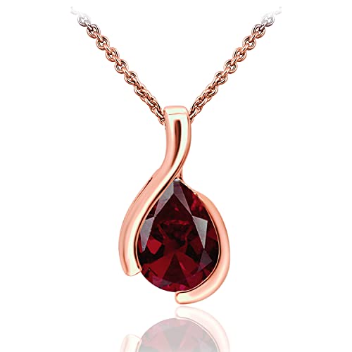 SEA OF ICE Pear Shape Teardrop Natural Gemstones Pendant Necklace -Red Garnet 9x7mm Pear Shape with Sterling Silver necklace 18 Inch - Necklaces for Everyday Wear