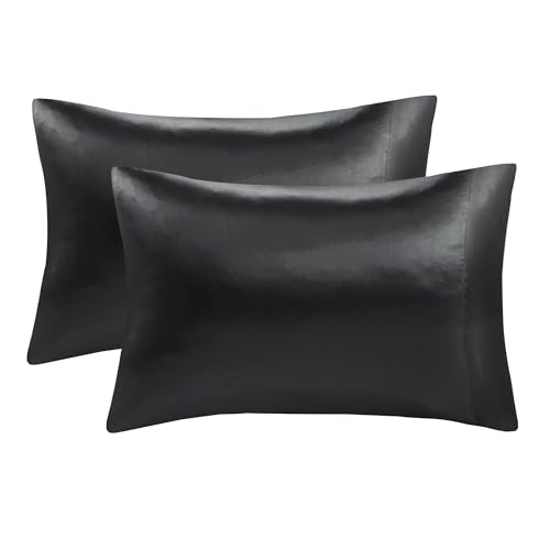 Image of Madison Park Essentials Satin Pillowcase Set of 2, Silky, Standard Black