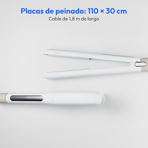 Miniatura 7 de MEDION HS1 Plancha de pelo con pantalla (5 posiciones de calor ajustables, placas flexibles de cerámica/turmalina con sensor de temperatura, plancha de pelo) blanco