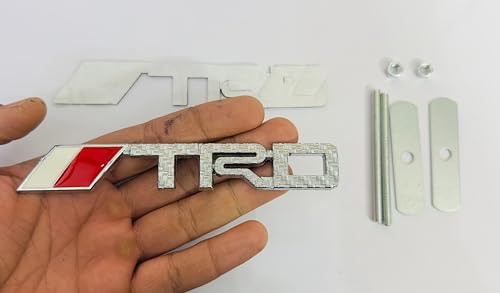Image of Emblems for Car & Bike Metal Lo.go and Grill Me.tal Lo.go, Auto Accessories for Car Emblem 3D Badge Auto Racing Sport Sticker Grand Tourer Decal. (Long New Silver Grill TRD Logo)