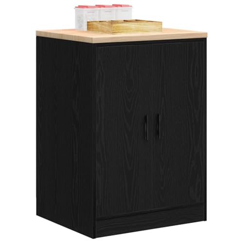 Armoire à outils basse en bois noir avec double porte