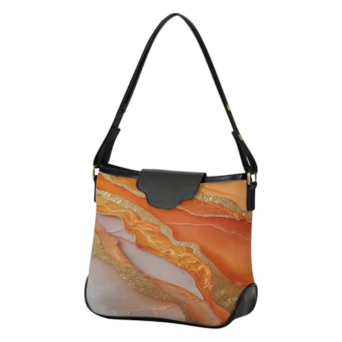 Sac à main à bandoulière pour femme tendance marbre orange doré grand format de voyage