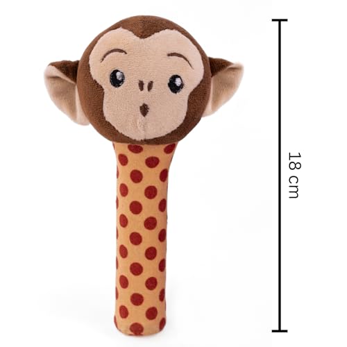 Image of Mirada Monkey Rattle Soft Toy for Babies & Toddlers | Cute Stuffed Animal Rattle Toy for Playtime | Infant Toys, Soft Toys for Kids, Stuffed Toy, Cute Toys, Baby Gift, Safe Cuddle Toy | 18cm