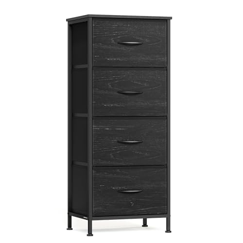 Image of SONGMICS BELLAH Collection - Dresser for Bedroom, Chest of Drawers, Storage Organizer Unit, Closet, Entryway, Steel, 4 Drawers, Modern, Ebony Black ULGS314BE02S