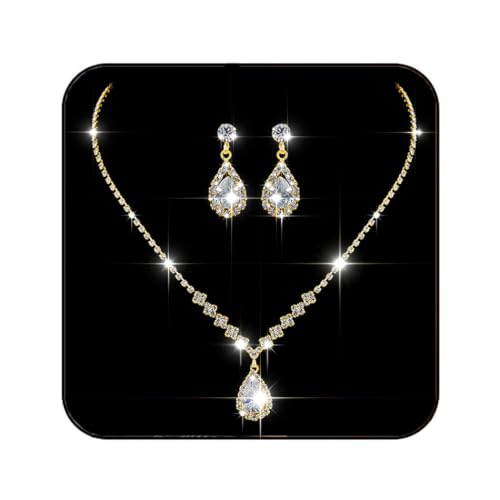 JAKAWIN Silver Rhinestone Jewelry Set Wedding Necklace Earrings for Women