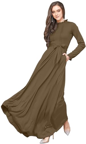 Image of KOH KOH Womens Long Sleeve Elegant Pockets Fall Winter Evening Maxi Dress