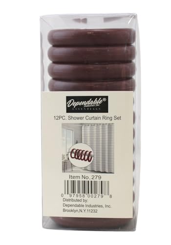 12 Piece Plastic Basic Locking Round Hook Easy Gliding Shower Curtain Rings Fits All Standard Size Shower Rods (Burgundy)