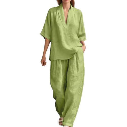 Pantalones de ocio de lino para mujer y traje de dos piezas sin mangas para verano