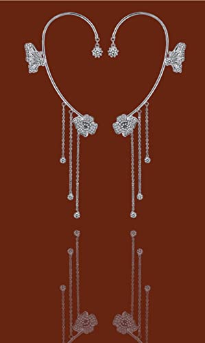 Eonline Silver Plated Trendy Crystal Diamond Flower Clip On Earrings No Piercing Cuffs Iced Out Zircon Cz Tassel Butterfly Ear Cuff Earring (Silver Butterfly Clip On) #TOP5