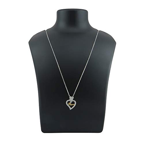 Elmas Cubic Zirconia Diamond Sterling Silver Love With Heart Shape Mom Pendant Necklace For Women (Sp05711A) Mother's Day #TOP3