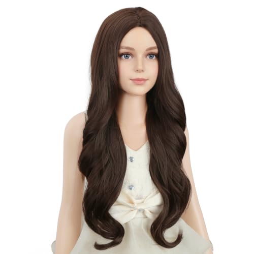 Image of PATTNIUM Brown Wig for Kids Child Dark Brown Wig Long Curly Wavy Girls Middle Part Synthetic Wigs