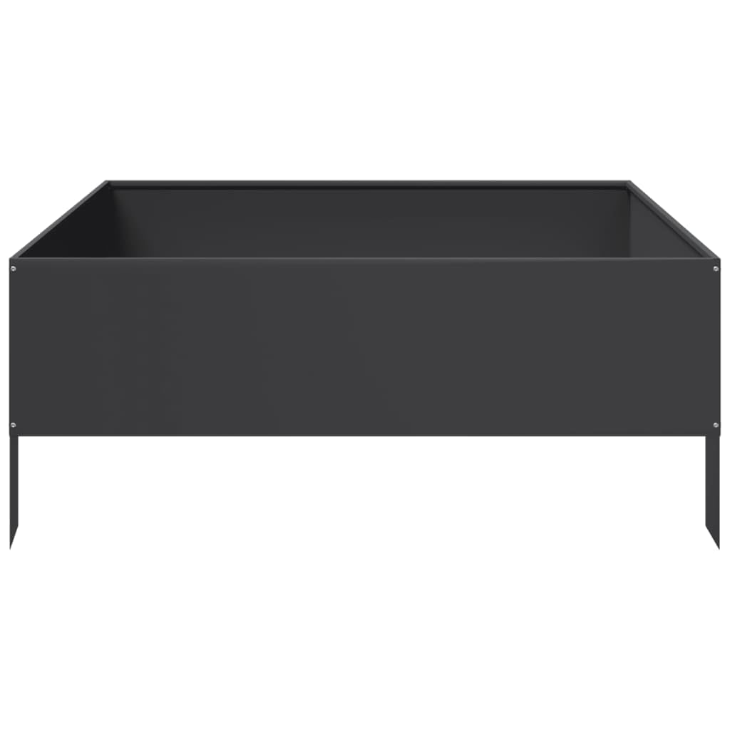 Jardinera elevada de jardín de acero negro 100 x 100 x 25 cm, cama de cultivo con fondo abierto para plantas, huerto y hierbas aromáticas, diseño elevado duradero