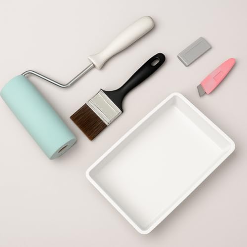 Mäster Roller- und Pinselset für Tapezieren – Serie Superior – Komplett-Set mit 180 mm Kleisterrolle, 50 mm Pinsel, Tapezierwerkzeug, Tapetenmesser, Farbwanne und Ersatzklingen – Für Tapezieren