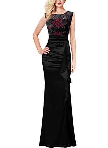 Image of VFSHOW Womens Formal Ruched Ruffles Evening Prom Wedding Party Maxi Dress